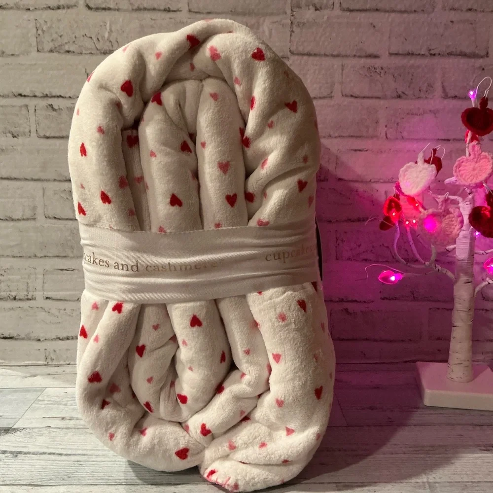 CUPCAKES & CASHMERE Full/Queen Size Reversible Fleece Hearts Valentine Blanket